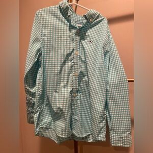 Vineyard Vines performance Aqua and white gingham button down